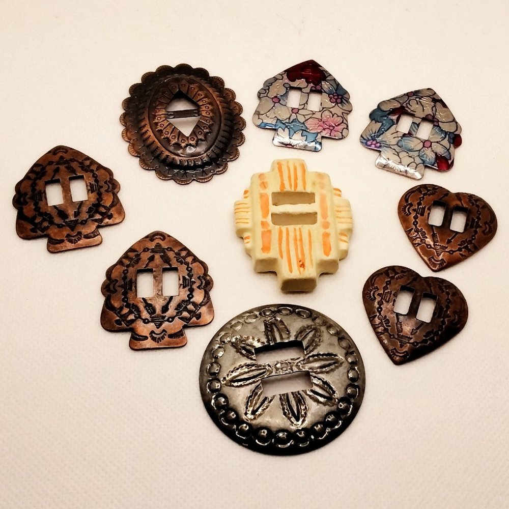 Rockabilly Conchos Mixed Lot of 9 Fancy Metal and Ceramic Unused